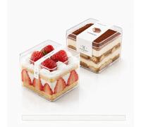 12 Pezzi Bicchieri da Dessert Quadrati in PET Trasparente 360 ml con Coperchio Ermetico - Porta Dolci Riutilizzabili per Mousse, Budini, Gelati, Tiramisù e Biscotti, Perfetti come portatorte e viaggio