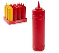 12 Pezzi, Bottiglie di plastica da 500ml, Bottiglia per Squeeze Rosse e Gialle, Condimento Dispenser, Graduata e Senza BPA, per Ketchup, Senape, Mayo, Salse piccanti, Olio d'oliva, Flacone Dosatore