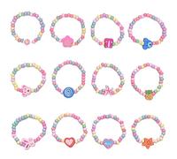 12 Pezzi Braccialetti Animali in Legno per Bambini Braccialetti con Perline di Legno Fatti a Mano, Adatti per Ragazze Come Regali di Compleanno e Bomboniere (Diametro 6 cm, Elastico)