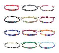 12 Pezzi Braccialetti dell'amicizia Cavigliera in Tessuto Surfer Footband Bracciale Cavigliera Arcobaleno Multicolore per Uomini Donne Regali di Compleanno