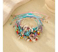 12 pezzi Braccialetti intrecciati con elementi da spiaggia oceanica: stelle marine, perle turchesi, conchiglie, piccoli gusci Pietra