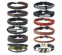 12 Pezzi Bracciali Tessuti Vintage, Bracciali in Pelle /Intrecciata / Bracciali Braccialetti / Braccialetti Fatti a Mano, Set di Avvolgimento Corda Braccialetto Regolabile, Braccialetto Punk Vintage