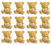 12 Pezzi Calamita Orsetta con Cuore Rosa 5.2 cm in Resina Bomboniera per Nascita, Battesimo, Compleanno