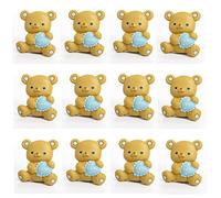 12 Pezzi Calamita Orsetto con Cuore Celeste 5.2 cm in Resina Bomboniera per Nascita, Battesimo e Compleanno