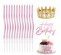 12 Pezzi Candeline Compleanno con Corona und Happy Birthday Cake Topper