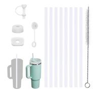 12 Pezzi Cannucce di Ricambio di Plastica, Trasparenti, per Cup 40/30oz, 31cm Riutilizzabili, 8 Cannucce con 1 Spazzole per la Pulizia e 3 Tappo in Silicone a Prova di Perdite, Accessori Stanley Cup