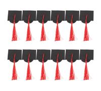 12 Pezzi Cappello da Laurea in Carta e Poliestere Rosso | Cupcake Toppers Graduation, Grad Cap Cake Ornament, Festa Scuola Decor, Decorazioni per Torte e Tavolo