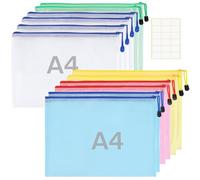 12 Pezzi Cartellina Portadocumenti A4 - Zanfqvo Sacchetto di Zip A4 Impermeabile - Buste Plastica per Documenti, Uffici Forniture, Cosmetici (5 Colori)
