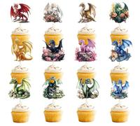 12 pezzi: cartellini decorativi per cupcake con draghi fantastici, decorazioni per torte di compleanno a tema draghi e castelli medievali, festa per bambini