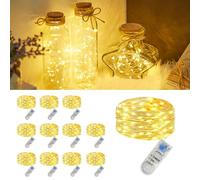 12 pezzi catena di luci a LED con batteria CR2032, IP65, impermeabile, con timer, 2 m, 20 LED, mini catena luminosa a LED, per interni, esterni, decorazione natalizia, bianco caldo