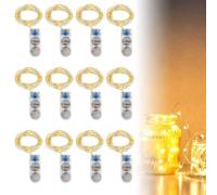 12 pezzi catena luminosa a LED batteria: 2 m 20 LED batteria filo di rame, catena luminosa con timer, impermeabile, mini catena luminosa per feste, matrimoni, Natale, Halloween, bianco caldo