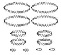 12 Pezzi Choker Set Collana,set di Collane,Braccialetti e Anelli con Tatuaggi,Chocker elastica regolabile,Choker Donna,Choker Nero in stile Gotico anni 90,adatte per Donne e Ragazze