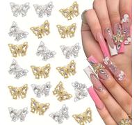 12 Pezzi Ciondoli A Forma Di Farfalla In Lega, 3D Charms Unghie Metallo,Farfalle Decorative, Decorazioni con Strass per Unghie Forniture per Nail Art Artigianato Fai-da-Te (Metallo)