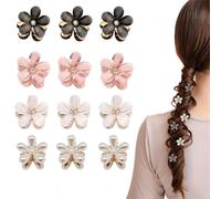 12 Pezzi Clip Capelli, Mollette Capelli Donna, Mollette Fiori per Capelli, Mini Fermagli per Capelli con Fiori, Capelli a Forma di Fiori con Strass per Capelli Piccole Mini-Artiglio (4 colori)