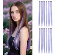 12 Pezzi Clip Colorati per Estensioni di Capelli, Estensioni di Capelli Lisci Colorate di 22 Pollici per Accessori per con Colore per Festa, Pezzi per Bambine e Donne,Lilac purple