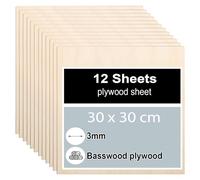 12 pezzi Compensato 3mm, Legno Compensato di Tiglio 30 x 30 cm, Fogli di Compensato, Fogli di Legno Sottili per Modellare, Pannelli Taglio Laser, Pirografia