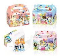 12 pezzi/confezione Scatole di carta, set di borse regalo di carta con design a cartoni animati colorati della famiglia e degli amici di Bluey, Bingo, Coco, Rusty e Muffin, scatole di carta per confez