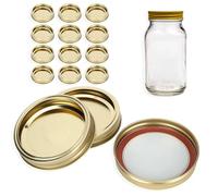 12 Pezzi Coperchi ermetici di tipo diviso, 86MM/3,4 pollici Coperchi e anelli antiruggine per barattoli Mason a bocca larga(Oro)