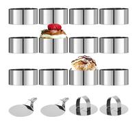 12 Pezzi Coppapasta tondi 8cm,Coppapasta in Acciaio Inossidabile con coperchio e base,Anello circolare mousse,Adatto per fare mousse e biscotti