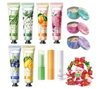 12 Pezzi Creme Per Le Mani Regalo Natale Set, 6 Creme Per Le Mani, 3 Balsami Labbra Idratanti, 3 Candele Profumate, Ideale Per Regali Natale Donna Come Piccoli Regali Per Colleghi Madre E Moglie