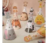 12 pezzi Decorazioni per feste a tema animali della foresta e giungla, cappellini di compleanno, accessori fotografici con tigri, elefanti, leoni, giraffe, scimmie e zebre, fasce per capelli, decorazi