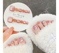 12 pezzi di adesivi per smalto per unghie dei piedi fatti a mano, combinazione di occhio di gatto rosa, punta francese rossa e glitter dorati, 3 opzioni di dimensione, unghie finte per manicure istant