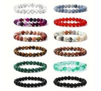 12 pezzi di colori e texture di pietra naturale casuali braccialetti di perline da 8 mm per donne e