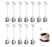 12 pezzi di cucchiaino da caffè in foglia di acciaio inossidabile, cucchiaino da tè Riutilizzabile in Acciaio Inossidabile Cucchiaino da caffè Cucchiaio da Zucchero, Cucchiaio per Mescolare (argento)…
