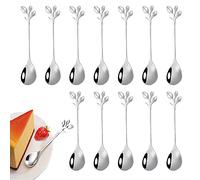 12 pezzi di cucchiaino da caffè in foglia di acciaio inossidabile, mini cucchiaio da caffè con design a ramo cucchiaio da dessert, usato per acqua tè latte caffè dessert bevande utensili (argento)