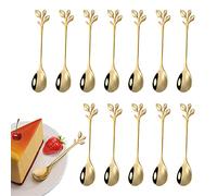 12 pezzi di cucchiaino da caffè in foglia di acciaio inossidabile, mini cucchiaio da caffè con design a ramo cucchiaio da dessert, Cucchiaio per Mescolare, usato per acqua tè latte caffè dessert (oro)