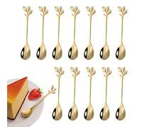 12 Pezzi di cucchiaino da caffè in Foglia di Acciaio Inossidabile, Mini Cucchiaio da caffè con Design a Ramo Cucchiaio da Dessert, Usato per Acqua tè Latte caffè Dessert Bevande Utensili (Oro)