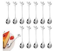 12 Pezzi di cucchiaino da caffè in Foglia di Acciaio Inossidabile, Mini Cucchiaio da caffè con Design a Ramo Cucchiaio da Dessert, Cucchiaio per Mescolare, Usato per Acqua tè Latte caffè (Argento)