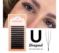 12 pezzi di estensioni per ciglie 3D a forma di U, ricci C/D, spessore 0,07 mm, lunghezza mista da 8 a 15 mm, grappoli di ciglie pre-assemblati, realizzati a mano con una trama intrecciata a rete incr