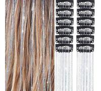12 pezzi di extension per capelli sintetici dritti di media lunghezza con molletta, regalo di moda per feste e Natale, ciocche di capelli dorate per ragazze, 12 pezzi/confezione; 20" extension per cap