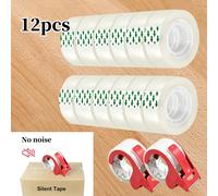 12 pezzi di nastro adesivo trasparente e silenzioso, lunghezza 75 m, larghezza 48 mm, con 1 dispenser manuale rosso abbinato. Nastro sigillante trasparente, super adesivo, resistente agli strappi e