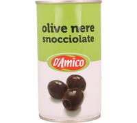 12 pezzi di olive nere snocciolate d'amico in latta - 350 gr