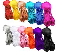 12 Pezzi Durag di Seta Cappello Turbante a Coda Lunga a Cuffia Copricapo Durag per Uomini Donne Corsa Fitness Ciclismo Escursionismo Campeggio, Più Colori