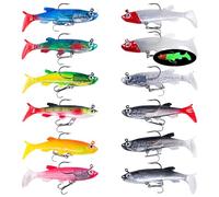 12 Pezzi Esche Artificiali Spinning Mare Pesca Accessori Set di Esche in Gomma Morbida a Doppio Amo Con Coda a T Blocco Leader Incorporato Angelköder