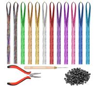 12 Pezzi Extension Capelli Colorati Tinsel Fili, Clip Brillantini Estensioni Capelli Parrucca in Stile Fata Hair Tinsel per Ragazze e Donne Feste Cosplay