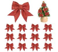 12 Pezzi Fiocchetti Paillettes Natale 12x15cm Regalo Fiocchi Rosso Decorazione Di Natalizie Fiocchi Natalizi Glitterati Adatti Per Alberi Di Natale, Ghirlande Natalizie, Decorazioni Per La Casa