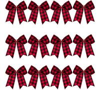 12 Pezzi Fiocchi Plaid di Natale Fiocchi Decorativi Scozzesi Fiocchi Natalizi per Ghirlande Albero di Natale e Festa Addobbi Esterni e Interni per Casa (Rosso e Nero, 7 x 7 Pollici)