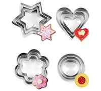 12 Pezzi Formine per Biscotti, Mini Stampi Biscotti in Acciaio Inox, Forme Cuore Fiore Tondi Stella Stampo Biscotti per Pasticceria Fondente Sandwich Decorazione per Torte Bambini Argilla Natale