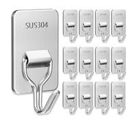 12 Pezzi Gancio Adesivo, Ganci Adesivi, Ganci Autoadesivi, Ganci da Parete in Acciaio Inossidabile, Ganci Adesivi in Metallo, per Bagno, Cucina, Soffitto, Appendere, Parete, Porta, Accappatoi.