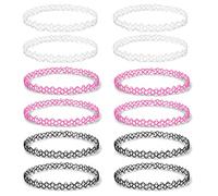 12 Pezzi Girocollo Gotico Regolabile.Catena Clavicola Punk Girocollo.Gioielleria alla Moda.Elastici Chocker in Plastica.Collane Girocollo Gotiche.Girocollo Gotico Donna/Colore Nera,Rosa,Bianco