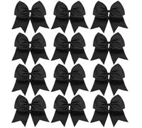12 pezzi grandi fiocchi da cheerleader elastici fatti a mano for la scuola, l'università, le ragazze, gli adolescenti, i cappelli, accessori for capelli Per Cheerleader(Black)