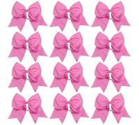 12 pezzi grandi fiocchi da cheerleader elastici fatti a mano for la scuola, l'università, le ragazze, gli adolescenti, i cappelli, accessori for capelli Per Cheerleaders(Pink)