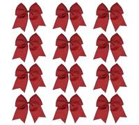 12 pezzi grandi fiocchi da cheerleader elastici fatti a mano for la scuola, l'università, le ragazze, gli adolescenti, i cappelli, accessori for capelli Per Cheerleaders(Wine Red)