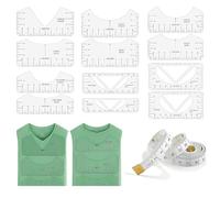 12 Pezzi Guida Righello per Cucito T-Shirt Righello Guida Righello di Allineamento T-shirt Strumento di Centraggio per Magliette Pieghevole PVC con 1 Rotolo Righello Applicabile ad Adulti e Bambini