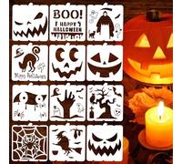 12 pezzi Halloween Stencils, riutilizzabile Happy Halloween Ghost Bat Witch Pumpkin Templates per la pittura su legno DIY Crafts Halloween Decorations