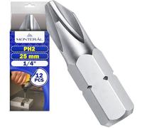12 Pezzi Inserti per Avvitatore Professionali PH2 x 25 mm - Set Punte Avvitatore con Gambo Esagonale 1/4" - Inserti Lunghi Realizzati in Acciaio Legato S2 - MONTERAL
